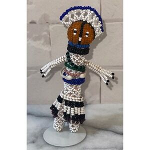 African Beaded Ndebele Doll South African Folk Art Fertility Figurine with Stand